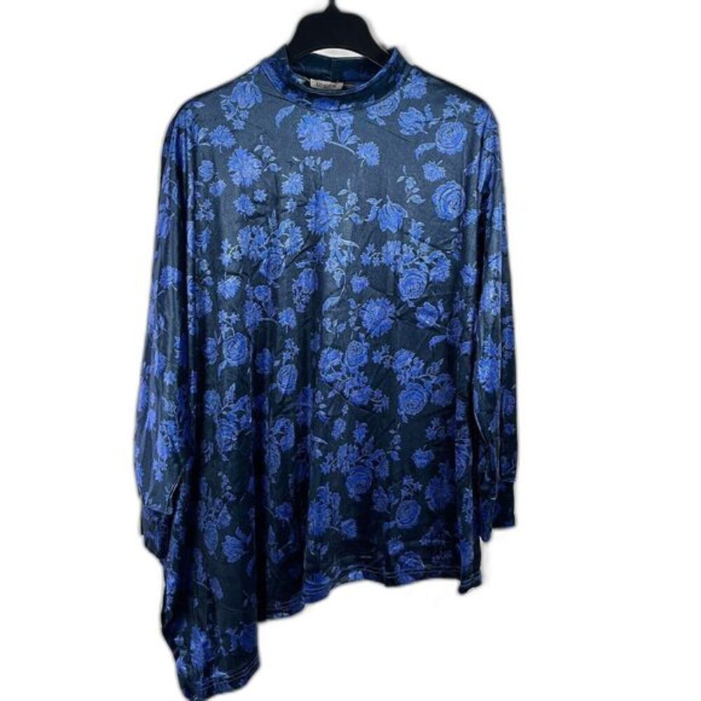 Ursime Velvet Top Large Asymmetrical Dolman Sleeve Floral‎ Mock Neck Art to Wear